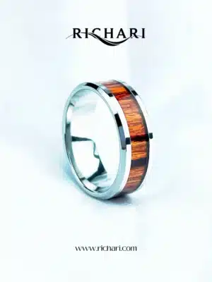 Polished Steel Ring with Wood Inlay by Richari”
