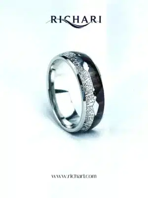 Crushed Silver & Ebony Wood Tungsten Ring by Richari