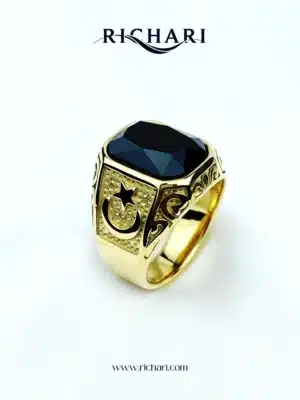 Crescent & Star Black Onyx Signet Ring