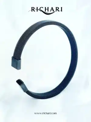 Black Steel Mesh Cuff Bracelet – Minimalist Edition