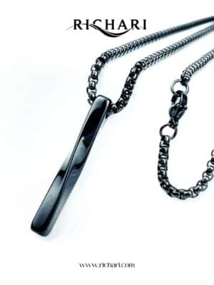 Richari Black Stainless Steel Bar Pendant Necklace