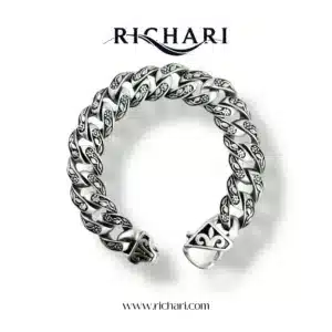 Richari Ornate Silver Cuban Link Bracelet